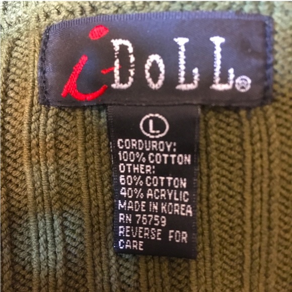 Cute i-Doll Knitted Open Front Zip Chest Corduroy Pockets Cardigan Sweater, L - Picture 5 of 5